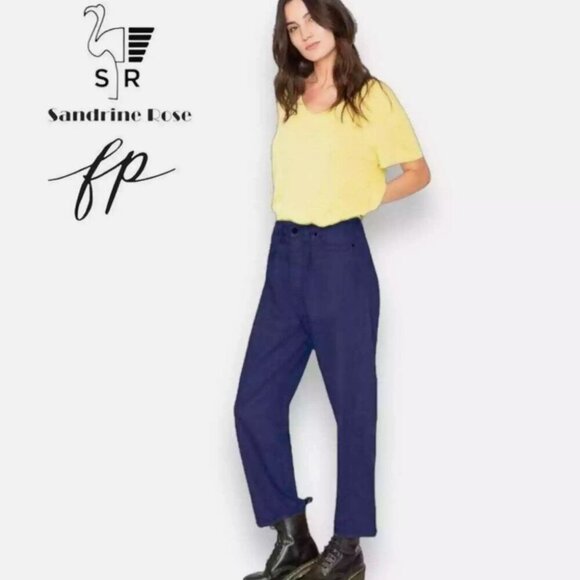 NWT Free People x Sandrine Rose Navy Blue Wide Leg Cotton Pants Size 28 - Picture 1 of 15